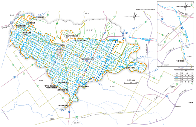 ながぬま土地改良区の区域及び用水系統図